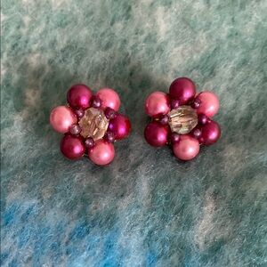 Mid Century Modern Pink Clip On Earrings